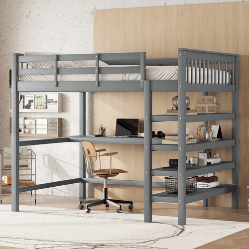 Hochbett kinderbett mit regal - kinderbett,