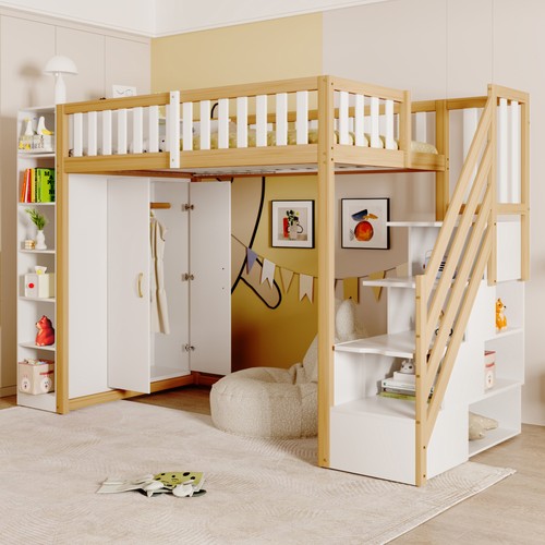 Hochbett kinderbett mit regal - kinderbett,